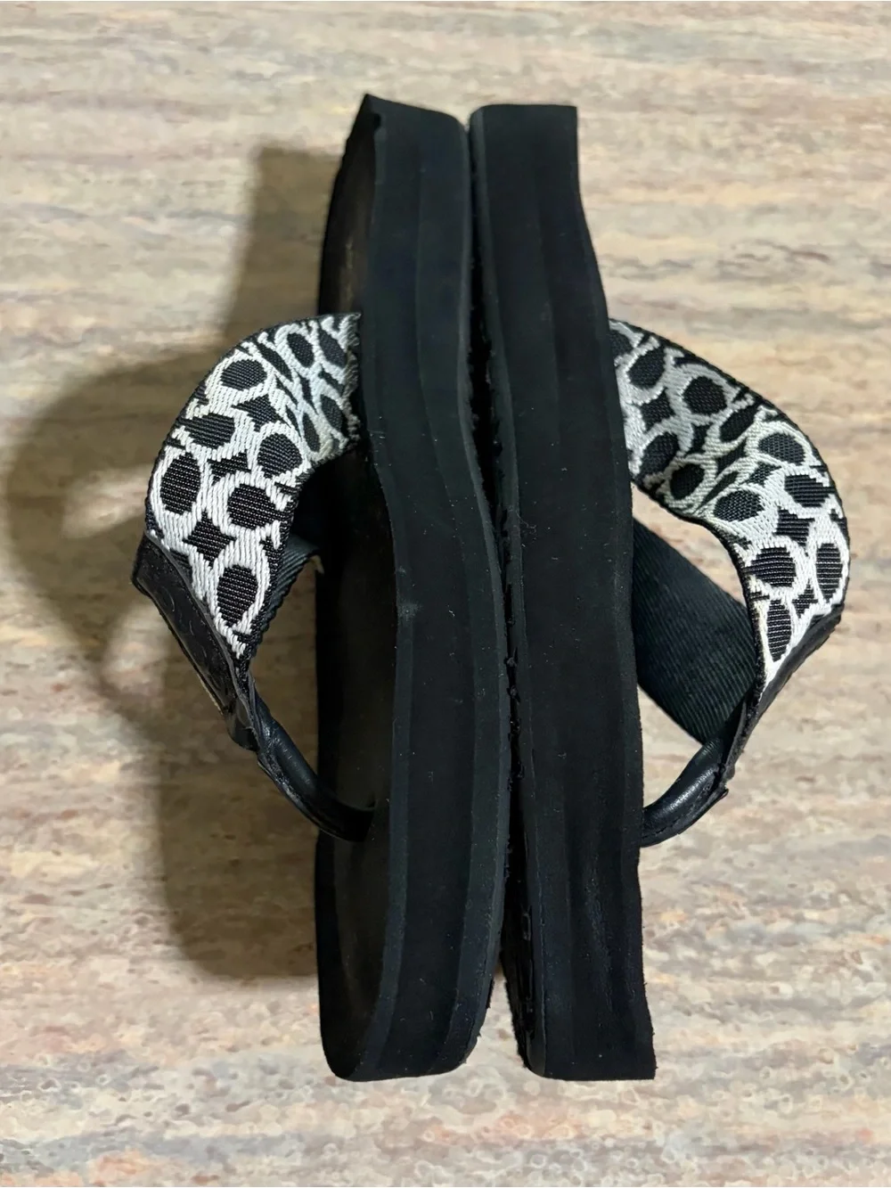 Coach Jessalyn Black Signature Canvas Thong Sandals with White Logo Print